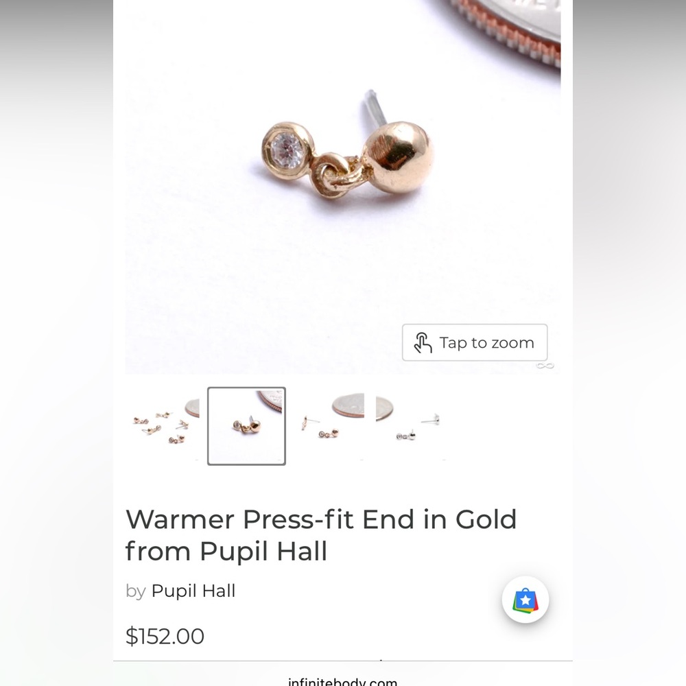Pupil Hall Warmer 14K Gold and Diamond Press-fit End Earring